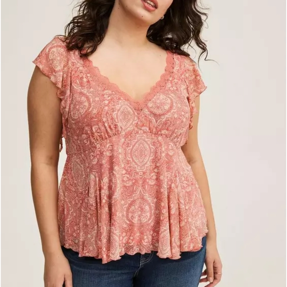 Torrid Sweetheart Fit & Flare Top In Minnie Medalion Rose Pink